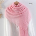 Pink cotton linen pleated scarf with fringe edge detail and soft crinkle texture - Pink