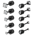 5-pair set of black stainless steel stud earrings with white cubic zirconia in various sizes - Black Set