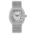 Elegant silver tonneau quartz watch for women featuring rhinestone-encrusted bezel and dial - Silver