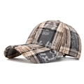 Plaid baseball cap with gray and beige Scottish pattern and graffiti text details - Adjustable / Grey Plaid