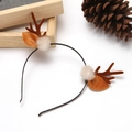 Christmas reindeer antler headband with plush ears and brown sequins for festive hair decor - Beige Mink Fur Antlers Brown