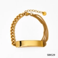 Golden stainless steel bracelet with cuban chain and polished metal ID plate, style SBK529 - Gold Bracelet (SBK529)