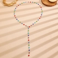 Chic silver Y-necklace featuring multi-colored round gemstones in a bohemian style - Silver Multicolor Round Diamond Y Necklace (3445)