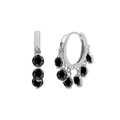 S925 silver hoop earrings featuring hanging black round zircon stones for a trendy look - Black/Silver
