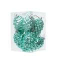 Teal green pinecone Christmas ornaments in a pack of six with silver strings - Set of 8 / Cyan