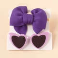 Purple soft nylon bow headband and matching heart-shaped sunglasses set for babies - Purple Jewelry Set