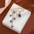 Golden evil eye and shell charm safety pin brooch with hanging turquoise tassels - Shell Evil Eye Style (Z309-8)
