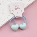 Blue heart resin hair ties with high elasticity bands on decorative card packaging - Light Blue (1 Pair)