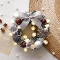 Artificial Christmas wreath 40cm with LED lights, red ornaments and silk bow - 40CM Flocked Grey Wreath With LED