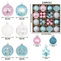44pcs Christmas ball set in pink ice blue and white with painted snowflake and star ornaments - Pink Blue & White Style