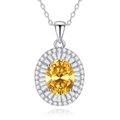 Collar de plata S925 con gema amarilla ovalada y un brillante doble halo de piedras - Plata 925 / Amarillo Oca