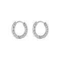 Minimalist silver hoop earrings with hammered texture finish and a simple plug closure - Steel