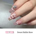 Charm ongles nœud de ballet rose avec perle centrale pour manucure douce - Nœud Rose