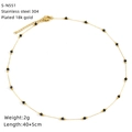 Detail of 18k gold plated stainless steel necklace with black glass beads and fine link chain - Gold Chain Black Beaded Style (S-N551)