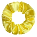 Vibrant bright yellow satin fabric scrunchie with a silky glossy texture for daily hair styling - Yellow