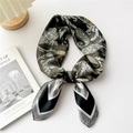 Elegant deep green paisley satin skinny scarf with geometric patterns for women - Black Grey Paisley