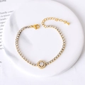 Elegant gold-finish tennis bracelet featuring halo crystal pendant and adjustable chain - White Zircon Round