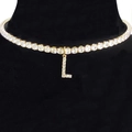 Gold plated tennis choker necklace with sparkling white zircon and initial L pendant - Letter L [Gold]