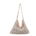 Large off-white corduroy tote bag with red strawberry print for shoulder or hand carry - White