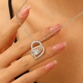 Silver heart projection necklace with I love you to the moon and back engraving - Silver Engraved Style (N-821)