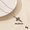 Silver and black cross sword pendant necklace in stainless steel finish, size 34x20mm - Enamel Cross (S641-S+N22-S)