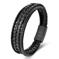 Pulsera de cuero trenzado negro de doble capa para hombre con cierre magnético de acero - 21cm / Estilo 1 (Mezcla Multicapa) / Negro