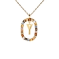 Collana in argento 925 placcato oro 18K con pendente ovale e lettera Y con pietre colorate - Collana con letra Y in pietre preziose multicolori / Argento 925 / 50cm (40+5+5cm)