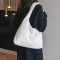 Faux rabbit fur tote bag in white with textured vertical stripes for autumn and winter - White