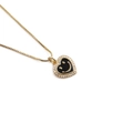 Detail of gold heart pendant with black enamel smiley face and cubic zirconia stones - Black