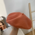 Classic coral wool beret hat in retro British style with a thick felted wool texture - M(56-58cm) / Grapefruit Color