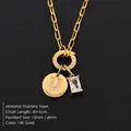 Stainless steel 14K gold initial U pendant necklace with rectangle clear stone - Letter U / Gold