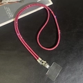 Close-up of luxury rose red rhinestone phone strap with silver metal lobster clasp - Rose Red