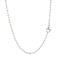 Bohemian sweater necklace with sky blue square beads and gold metallic accents - Gold+Aqua