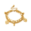 Zweilagiges goldenes Edelstahlarmband mit Hand der Fatima Anhängern und feinen Metallperlen - Goldener Doppelstock-Stil Mit Kubanischer Und Ovaler Kette (KB148867-Z)