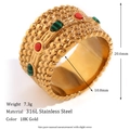 Bohemian 18K gold plated stainless steel ring with natural stone and dot texture - Gold