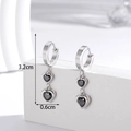Silver stainless steel hoop earrings with double black heart stones, 3.2cm length - Silver Black Double Heart Hoop Style (ER-440)