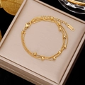 Three-layer gold-plated stainless steel clover bracelet with polished beads - Gold Stainless Steel 3-Layer Beaded
