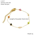 Close-up of 18k gold plated bracelet with colorful glass beads and dimensions detail - Gold Square Brick Colorful Bead Style (S-H577)