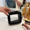 Black square transparent cosmetic bag with clear window, stylish makeup pouch for daily use. - Double-sided Black