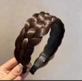 Deep brown fishtail braid headband with light highlights and synthetic hair texture - Widened Braid / Dark Brown