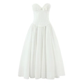 Elegant white corset maxi dress with bow detail and voluminous pleated skirt - S / White