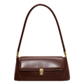 Minimalist dark brown leather baguette shoulder bag with elegant gold metal buckle - Burgundy