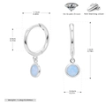 Detailed view of S925 silver hoop earring with light blue zircon and dimensions - 925 Silver / June White Gold Plated (Pale Blue Zirconia)