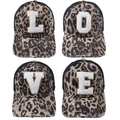 Gorras de béisbol con estampado de leopardo y bordado de letras LOVE y lentejuelas - Ajustable / LOVE-Estampado de Leopardo Grande Negro