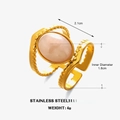 Minimalist 18K gold plated stainless steel ring with an oval pink stone inlay - Pink Oval Ring (ZN1861)