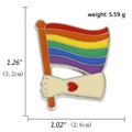 Rainbow flag enamel pin dimensions and weight detail with heart hand design - Hand Holding Rainbow Flag Style (A00287)