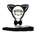 Set costume da gatto nero in peluche con orecchie scintillanti, papillon e coda - Set Nero Paillettes 4 Pezzi