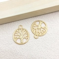 Golden Tree of Life hollow metal pendants with connecting rings for DIY jewelry making - 1pc Round Tree of Life Charm