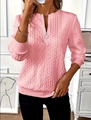 Women's pink cable knit quarter-zip sweatshirt featuring a textured casual design - Pink