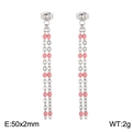 Sleek silver tassels earrings with pink resin beads in a stylish long drop design - Silver-Peach Pink Beads